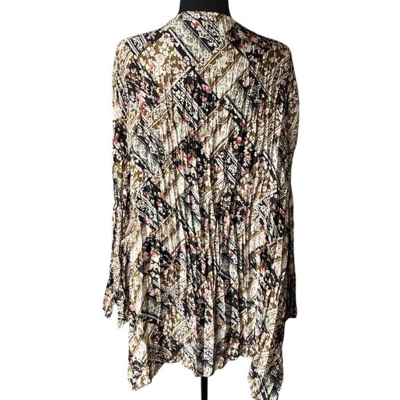 Cato Tunic Top Brown Boho Floral Crinkle Stretch Embellished VNeck - Picture 5 of 11